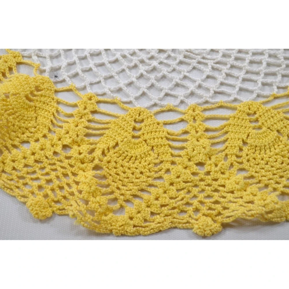 Vintage Round White & Yellow Handmade Crochet Doily 22